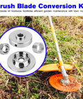 Trimmer Blade Kit Hardware For SRM 225 Brush Cutter Conversion shown with parts and lawn tool in use