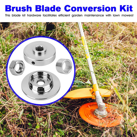 Trimmer Blade Kit Hardware For SRM 225 Brush Cutter Conversion shown with parts and lawn tool in use