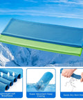 Must Have 4 Pack Cooling Towels 40x12 Inches Microfiber Ice Towels shown in blue and green against snowy background