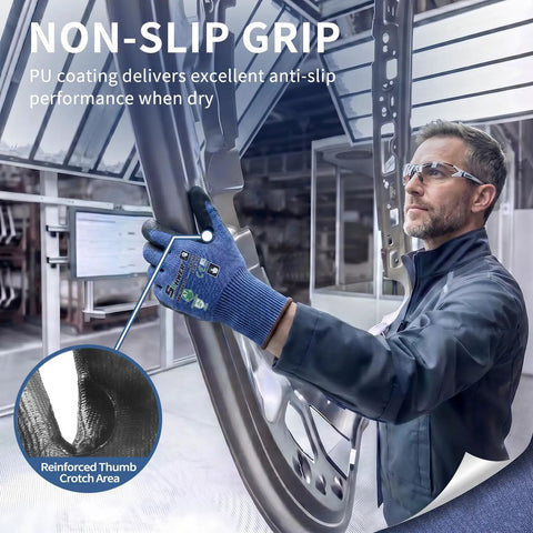 Worker using 60 Pairs ANSI A7 Cut Resistant Gloves For Men And Women, Touchscreen Ready, All Day Tough Heavy-Duty Work Gloves CR7121 XL