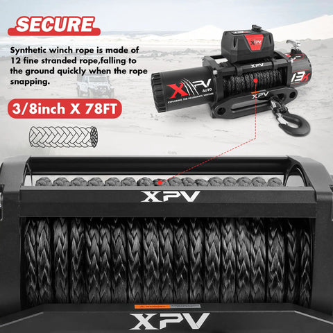 Beefy 13000Lb Synthetic Rope Electric Winch For 4x4 Off Road Trucks And SUVs Waterproof with 3/8in x 78ft rope DK Series