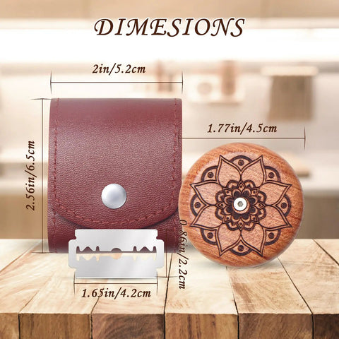 Pro Grade Bread Lame Cutter Set For Home Bakers with leather storage bag, wooden scorer, and replaceable blade on table