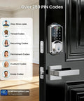 Smart Deadbolt Lock With Dual Lever Handles And Smartphone App Keyless Entry Door Lock featuring options for over 250 PIN codes.