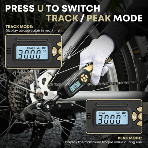 Using Pro-Grade Digital Torque Wrench 1/4 Drive with LED Display and Buzzer on a bike for precise torque