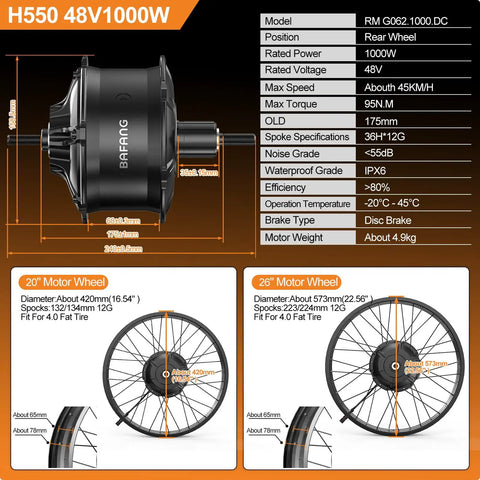 Heavy Duty Ebike Conversion Kit For 26 Inch Fat Tire Bikes With 48V 1000W Rear Hub Motor and SW2 M58 Display, detailed specifications.