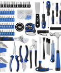 229-Piece Hand Tool Set in Portable Toolbox for Home Maintenance, DIY Projects, Auto Repairs, and Daily Fix-Ups, showing tools spread out