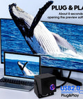 Rock Solid 4K UVC Web Cam With USB And HDMI Dual Screen Output For PC Monitors And Streaming Rigs, shown with laptop and monitor.