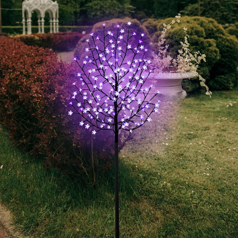 6 Foot Solar Cherry Blossom Tree Light With 200 LED Purple Lights That Look Lit For Garden Patio Yard Outdoor Decor Weddings Festivals Home Christmas Lighting Indoor Or Outdoor Use in garden setting
