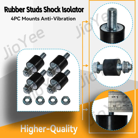 Rugged Rubber Shock Isolator Mounts For Anti Vibration 30x25mm M6 4 pack with nuts, close-up on dimensions and components.