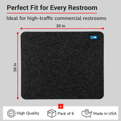 Disposable Urinal Mats With Time Monitor And Non Slip Adhesive For Charcoal Case Of 6 In USA, 20x16 inch mat with icons
