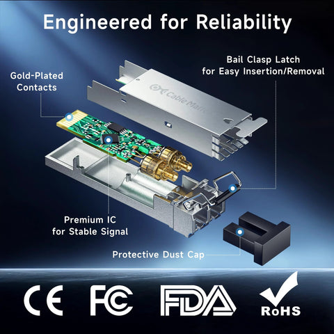 Cable Matters 2-pack 1000BASE-SX SFP fiber transceiver module with LC multimode connector, metal housing