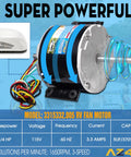 Replacement Fan Motor For Dometic Brisk Air II Genteq F48AF70A61 One Fifth HP with specifications and wiring visible