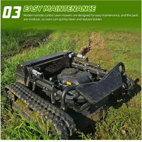 Tracked Lawn Mower Workhorse For Hills And Rough Terrain With Wireless Remote Control Heavy Duty Outdoor Cutting Machine shown on grass