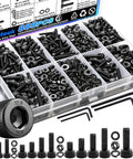 Metric Screws Kit Mega Pack 888 Pieces M4 M3 M2.5 M2 Hex Socket Head Cap Screws With Nuts Washers Black Zinc Plated