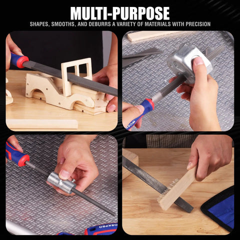 Using 8 Inch Metal File Set Pro Grade Three Piece Kit With Flat Half Round And Round Files for shaping metal and wood surfaces