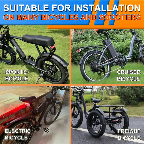 Turn Signals Light Kit For Electric Bikes And Scooters With Front 400 Lumen Headlight And Rear Taillight, 80mm Mount Bracket Spacing For 50mm Rack Holes, Includes Handlebar Control Switch And 12V To 48V Compatibility