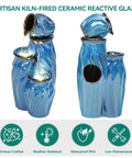 Outdoor Ceramic Water Fountain With 4 Tier Pots Turquoise Ocean Wave Texture 29 Inch Garden Centerpiece For Patio Yard Or Porch Creates A Relaxing Serene Oasis With Dynamic Waterfalls