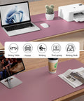 Leather Desk Pad Protector And Mouse Pad For Home Office No Slip PU Leather Desk Mat Waterproof Writing Pad 23.6 By 13.7 Inches Dark Pink