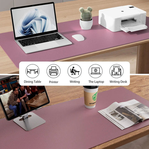 Leather Desk Pad Protector And Mouse Pad For Home Office No Slip PU Leather Desk Mat Waterproof Writing Pad 23.6 By 13.7 Inches Dark Pink
