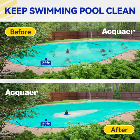 Automatic 1/4 HP Pool Cover Pump With 2250 GPH Submersible Sump Pump shown removing water from a pool cover