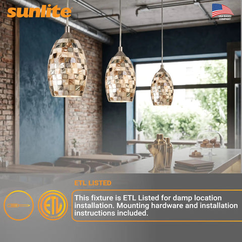 Venice 11 Inch LED Decorative Pendant Light Fixture With Iridescent Glass Shade in modern kitchen setting