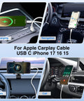 48W USB C Car Charger With Dual USB Ports Fast Charge For iPhone 17 16 15 Series in use with CarPlay cable