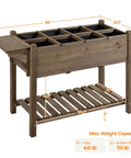 Raised Garden Bed With Eight Grid Grow Space, Elevated Wood Planter Box Stand With Foldable Side Table And Storage Shelf