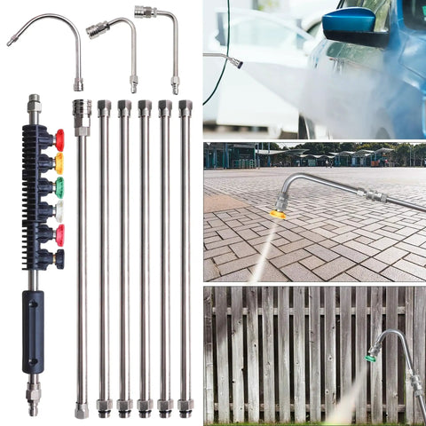 Pressure Washer Extension Wand Set, 15 Inch Stainless Steel Lance Kit With 30 Degree, 90 Degree And U Shaped Wands, Up To 4000 PSI