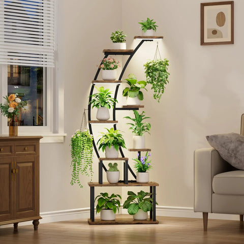 Tall Indoor Plant Stand With Triple Full Spectrum Grow Lights 63 Inch Lighted Wooden Flower Shelf For Thriving Houseplants And Absolutely Hella Slick Home Garden Setup To Keep Things Fresh