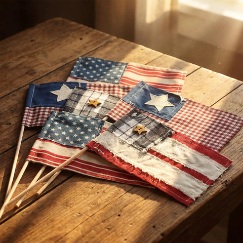 Six Pack 4x6 Inch Fabric Mini Flags On Sticks For 4th Of July Home Decor And Independence Day Parties Vintage Retro Patriotic Flags