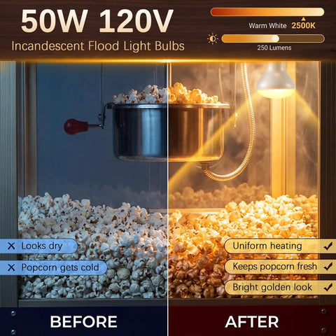 4 Pack 50W 120V R20 Popcorn Machine Light Bulb Replacement Bulbs For Warmers Keeps Popcorn Hot, Fresh, And Crispy For Concession Stands And Home Popcorn Setups in popcorn warmer