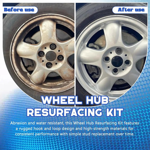 Comparison of a dirty and clean wheel hub showing effectiveness of the Wheel Hub Cleaning Tool And 5 Head Stud Cleaner Kit For Brake Hubs Grime Busting And Corrosion Removal Grinding Maintenance Cleaner For Nuts Ratchet Wrench Compatible Car And Truck Use.