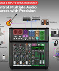 6-Channel Audio Mixer With Bluetooth DJ Controller, DSP Effects, USB MP3 Player, PC Recording, XLR And 1/4 Inch Inputs