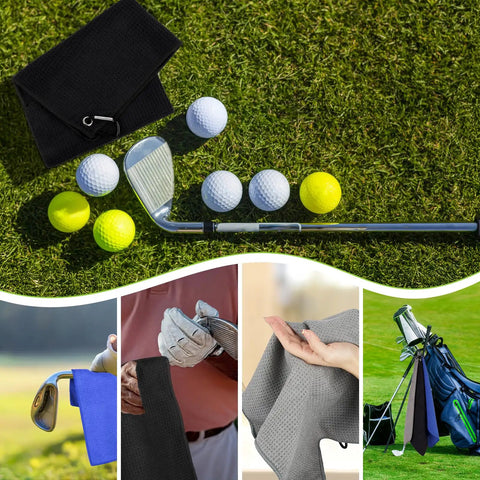 Three Pack Microfiber Golf Towels 16x16 Inches With Waffle Texture Absorbent Surface For Dry Hands And Clean Clubs On The Course