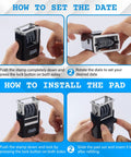 Pro Level Self Inking Date Stamp With Built In Black Ink Reservoir And Quick Twirl 12 Year Calendar Knob in use for date setting instructions.