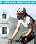 Woman cycling wearing Fresh Air System For Any Mask Reusable Respirator With 4 Speed Fan Delivers Filtered Air, mountain view