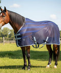 Horse in a Dual Fabric Scrim Sheet with Mesh Fusion for Warm Weather Horse Blanket Breathable Lightweight Coverage Navy Gray