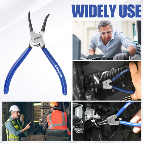 7 Inch Snap Ring Pliers Set Four Piece Circlip Pliers Kit With Straight And Bent Jaw Internal And External Heavy Duty C Clip Pliers