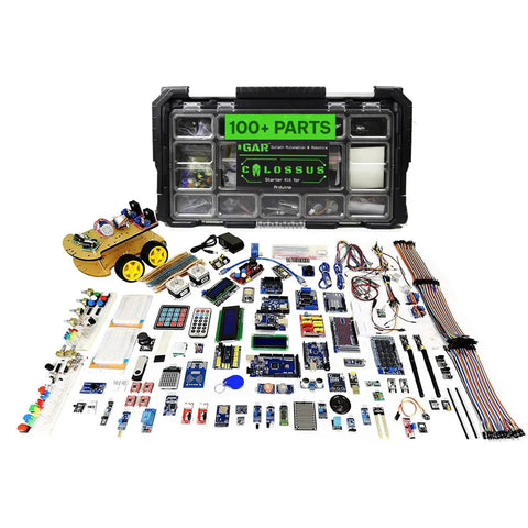 Ultimate Arduino Starter Kit With Five Main Boards And 100 Plus Parts For IoT And Smart Robot Projects, organized layout