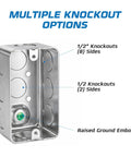 4x2 Electrical Junction Boxes With Blank Covers Built Tough, Heavy-Duty Galvanized Steel Handy Box, 1-7/8 Inch Deep, Multiple Knockouts