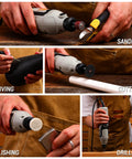 Multifunctional Do It All Rotary Tool Kit with 1.4 Amp Motor and six speed control used for sanding, carving, cutting, polishing, drilling.