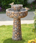 Two Tier Stone Like Outdoor Water Fountain With Birds Bird Bath Waterfall Decor Freestanding Garden Yard Patio Porch Includes Pump Weatherproof Resin 24.41 Inches Tall