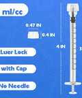 One mL Luer Lock Syringes Without Needle With Cap Pack Of 50 For Dope Precision In Labs Pet Care Crafts And Home Use Sterile Latex Free Safe Cap Seal Easy Squeeze And Clean Storage, 1 mL syringe with cap
