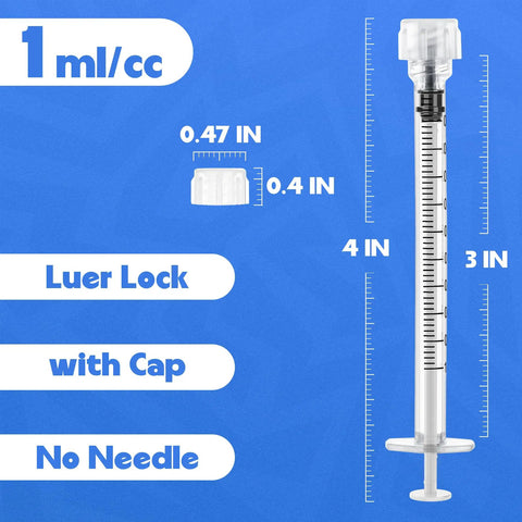 One mL Luer Lock Syringes Without Needle With Cap Pack Of 50 For Dope Precision In Labs Pet Care Crafts And Home Use Sterile Latex Free Safe Cap Seal Easy Squeeze And Clean Storage, 1 mL syringe with cap