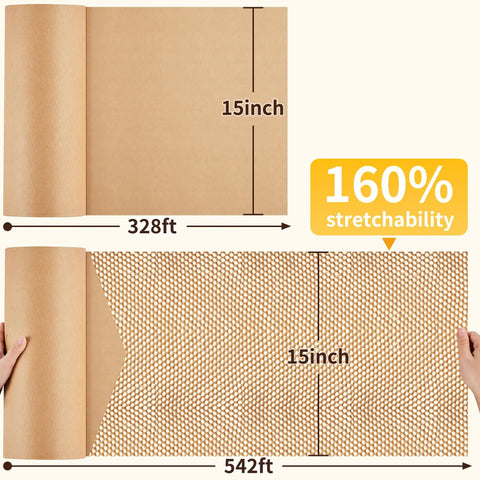 Top Shelf Honeycomb Packing Paper Stretch Roll With Extra Fragile Labels For Moving And Shipping Lightweight Cushion Wrap 15x328 inch stretchable wrap roll.