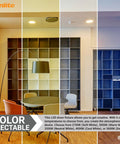 5 section room showing different lighting from 8 Inch Slim Recessed LED Downlight Fixture With Smooth Trim, 19W, 1400 Lumens