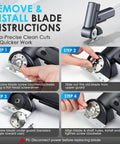 Step-by-step instructions for removing and installing blades on Electric Box Cutter With Smart Digital Display.