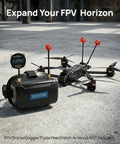 RHCP FPV Antenna for Racing Drones 5.8G 2.3dBi with SMA Male Connector on outdoor ground with drone and goggles