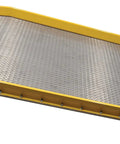 Real Deal Heavy Duty Aluminum Dock Board With Steel Curb, 60 By 72 Inch Loading Ramp, rated for 15000 lbs, angled view with yellow edge.