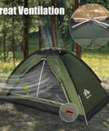 Ultralight 1-2 Person Backpacking Tent Waterproof Easy Setup Single Layer 2.2m x 1.2m with ventilation in forest setting.